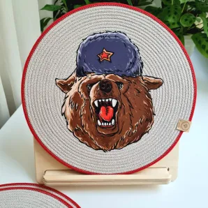 Салфетка для сервировки стола плейсматы подставки под горячее. Диаметр 30 см, рисунок медведь