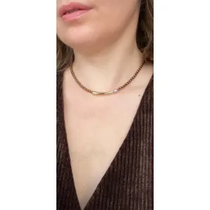 Чокер из и жемчуга майорка цвета шоколад, золотой металлической вставкой и розовой жемчужиной