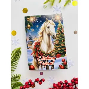 Открытка с 4 шоколадками Символ Года Лошадь