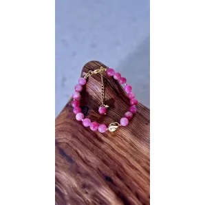 Браслет из натурального арбузного кварца с позолоченной бусиной