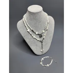 Комплект украшений Чокер из натурального перламутра и гематита, с подвеской с бабочкой и браслет