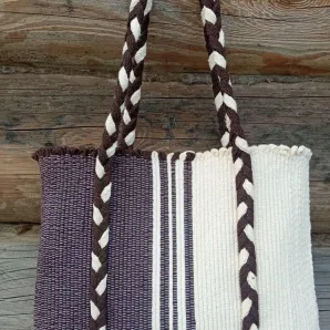 Сумка шопер из хлопковых шнурков. Ручное ткачество.