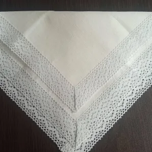 Льняная салфетка 45х45 см с кружевом по краю. Ручной крой. Комплект 4 шт.