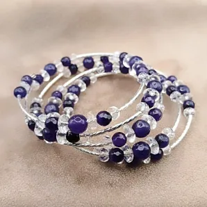 Браслет многорядный аметист, горный хрустать