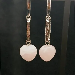 Серьги розовый кварц сердце на звеньях