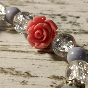 Браслет из голубого агата с кварцем и кораллом