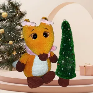 Вязаная мягкая игрушка Лисичка с елочкой - ручная работа