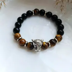 Мужской браслет с тигровым глазом и черным ониксом