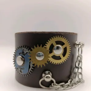 Кожаный браслет-механизм в стиле STEAMPUNK