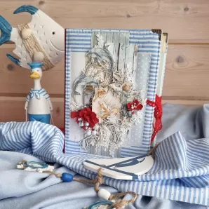 Фотоальбом ручной работы в морском стиле, упакован и с открыткой