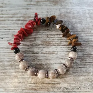 Браслет из майфан с агатом и тигровым глазом