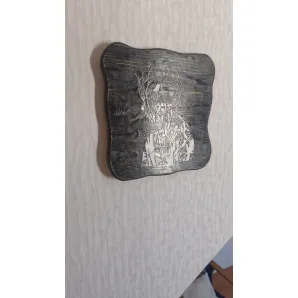 Панно из массива дерева сосна, структурная паста, под лаком. Черное, арт объект профиль лица девушки