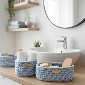 корзинки из трикотажной пряжи с подставками, 3шт