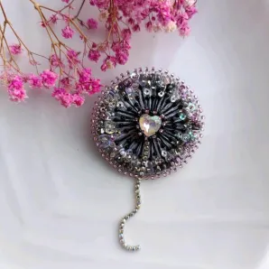 Брошь Одуванчик серый с розовым