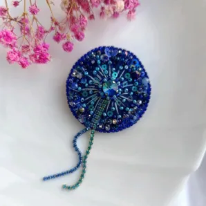 Брошь Одуванчик синий