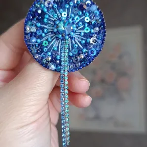 Брошь Одуванчик синий