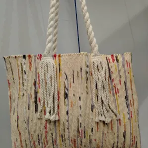 Шопер летний желтый из хлопка. Ручное ткачество.