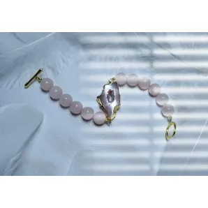 Браслет из розового кварца с друзой