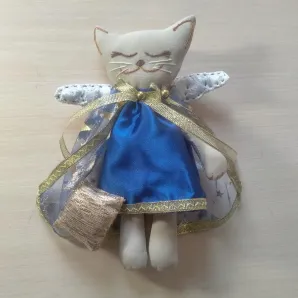 текстильная кукла Спящий ангел котенок