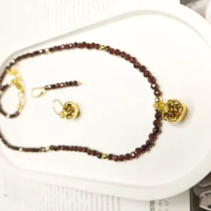 Чокер из граненого граната и серьги к нему