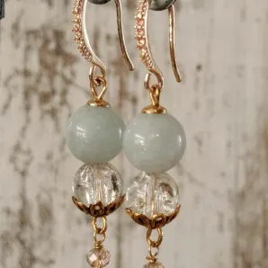 Серьги с аквамарином и кварцем