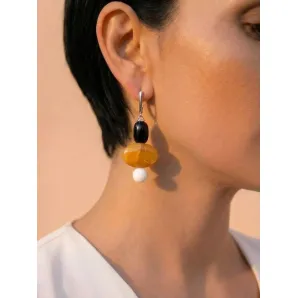 Асимметричные серьги с симбирцитом, белым и черным агатом ручной работы | Серьги в стиле геометрия с натуральными камнями