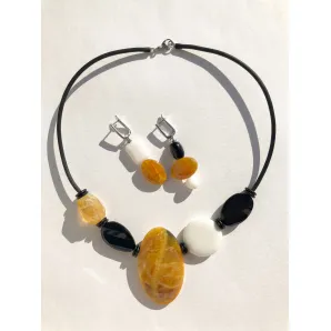 Колье ручной работы с ульяновским симбирцитом, агатом и цитрином | Авторское колье из натуральных камней