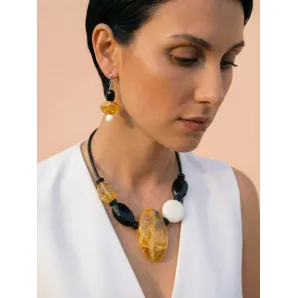 Колье ручной работы с ульяновским симбирцитом, агатом и цитрином | Авторское колье из натуральных камней