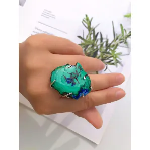 Крупное кольцо с натуральным малахитом ручной работы, безразмерное