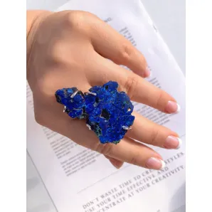 Безразмерное женское кольцо с натуральным азуритом ручной работы | Дизайнерское кольцо с уникальным камнем азурит