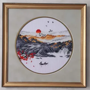 Вышитая крестом картина "Восточный осенний пейзаж"