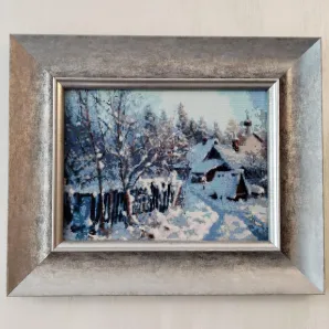 Картина вышитая крестом "Зима в русской деревне"