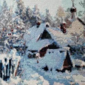 Картина вышитая крестом "Зима в русской деревне"