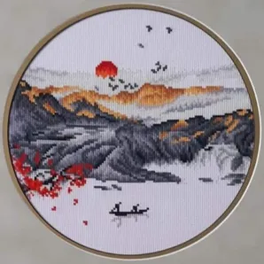 Вышитая крестом картина "Восточный осенний пейзаж"