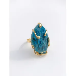 Кольцо с апатитом | Безразмерное женское кольцо ручной работы с апатитом, позолота