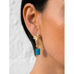 Серьги гвоздики с апатитом ручной работы, позолота