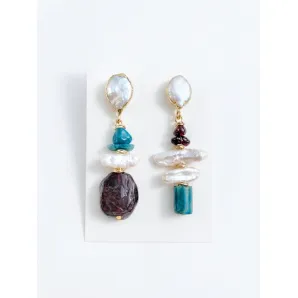 Серьги с гранатом, апатитом и барочным жемчугом