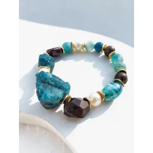 Браслет с апатитом, гранатом, агатом, жемчугом