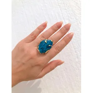 Кольцо с апатитом | Безразмерное женское кольцо ручной работы с апатитом, позолота