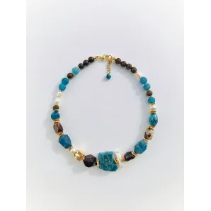 Колье из микса апатита, граната, агата, бронзита, лэмпворк, натурального и искусственного жемчуга