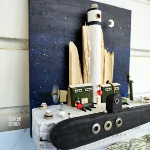 Ключница вешалка с подводной лодкой и маяком "Секретная база ВМФ"