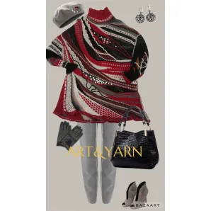 ЭТЮД В БАГРОВЫХ ТОНАХ тёплый свитер-туника