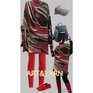 ЭТЮД В БАГРОВЫХ ТОНАХ тёплый свитер-туника