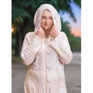 БЕЛЫЙ ШЁЛК летнее шелковое пальто (кардиган) с капюшоном