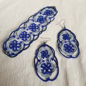 ​Браслет и серьги "Матрёшки" фриволите