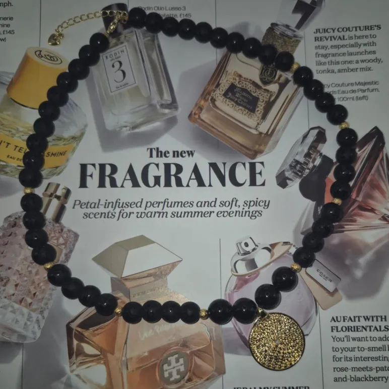 Чокер и серьги из матового чёрного агата