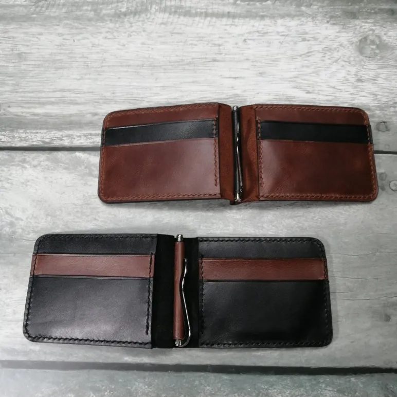 Кожаный зажим для купюр из кожи с отделением для карт.