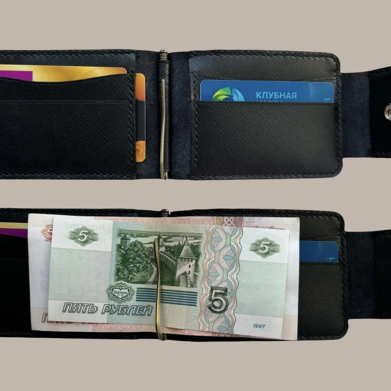 Кожаный зажим для купюр с монетницей