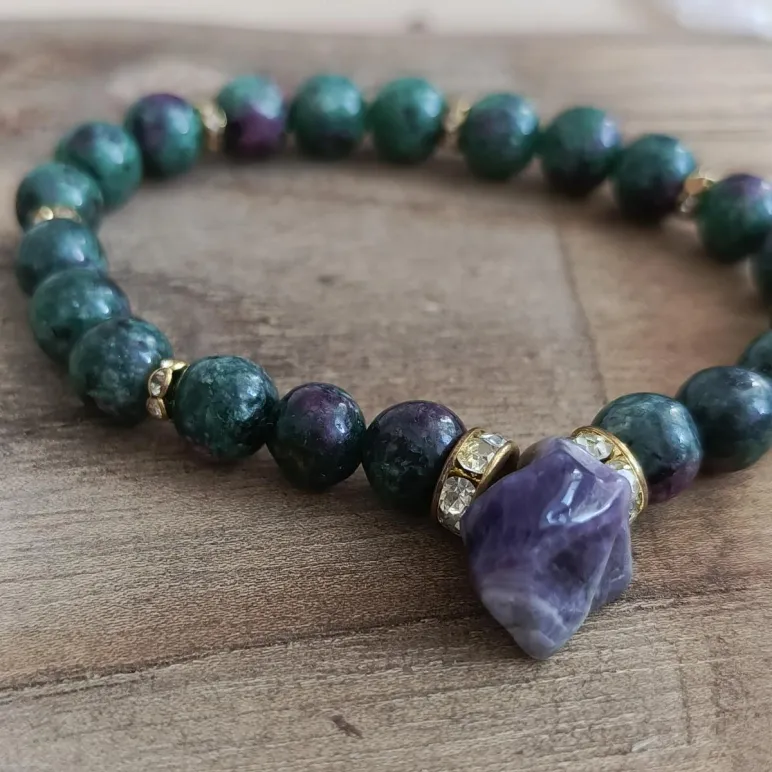 Браслет из цоизита с аметистом