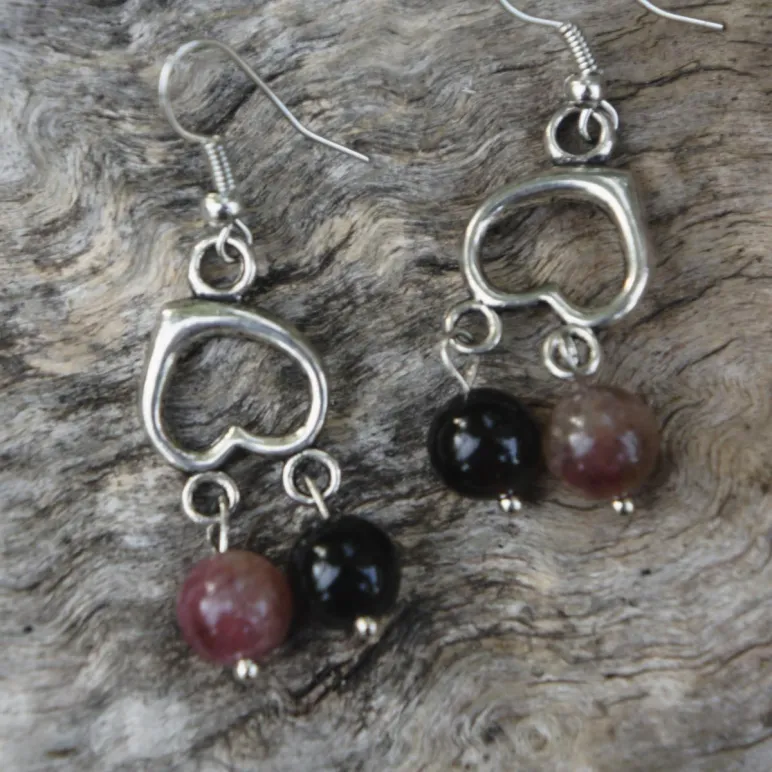 Серьги с турмалином и ониксом